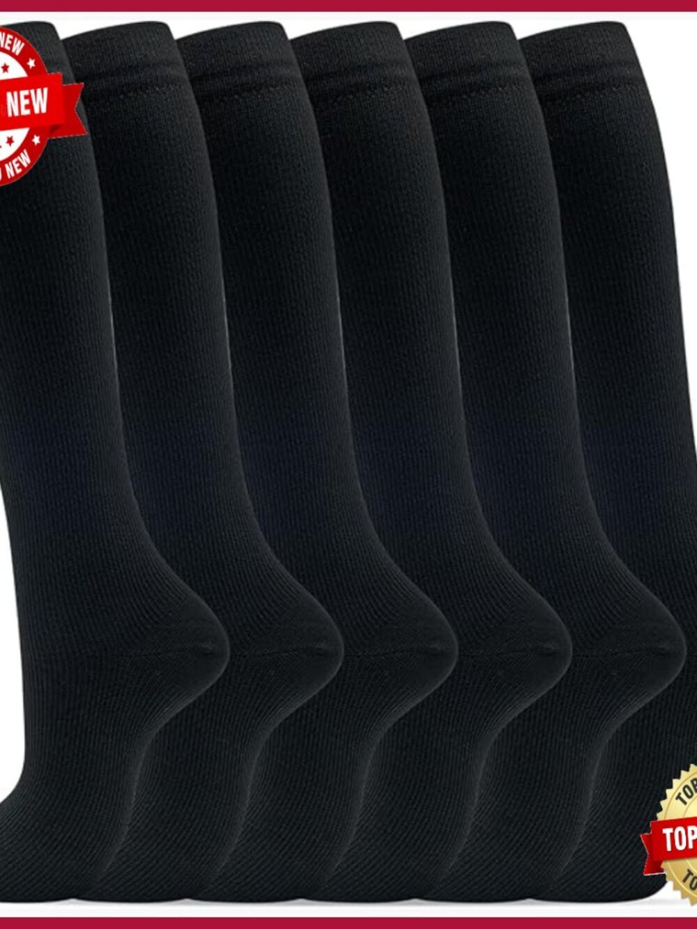 6 Pairs Compression Socks Knee High for Circulation Nurse Travel Running